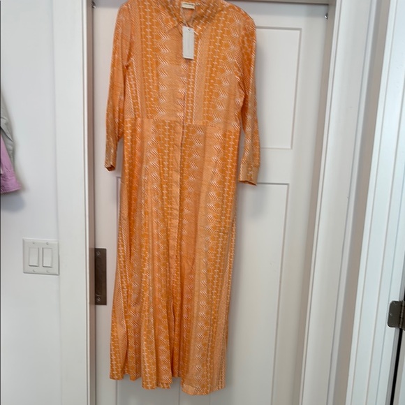 Julia Armory NWT Elegant Orange Geometric 3/4 Sleeve Dress With Pockets - Picture 2 of 6